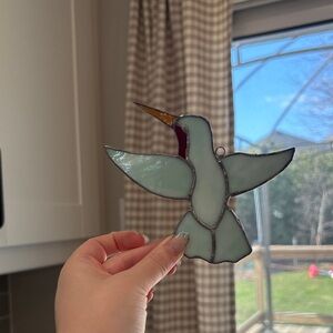 Handcrafted Stained Glass Hummingbird Suncatcher - Mint Green